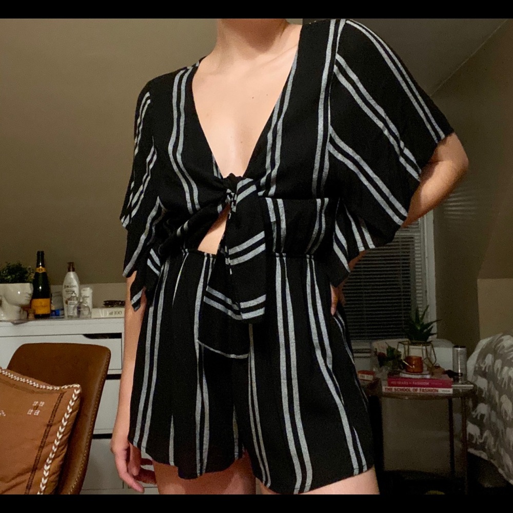 Black and Grey Striped Romper